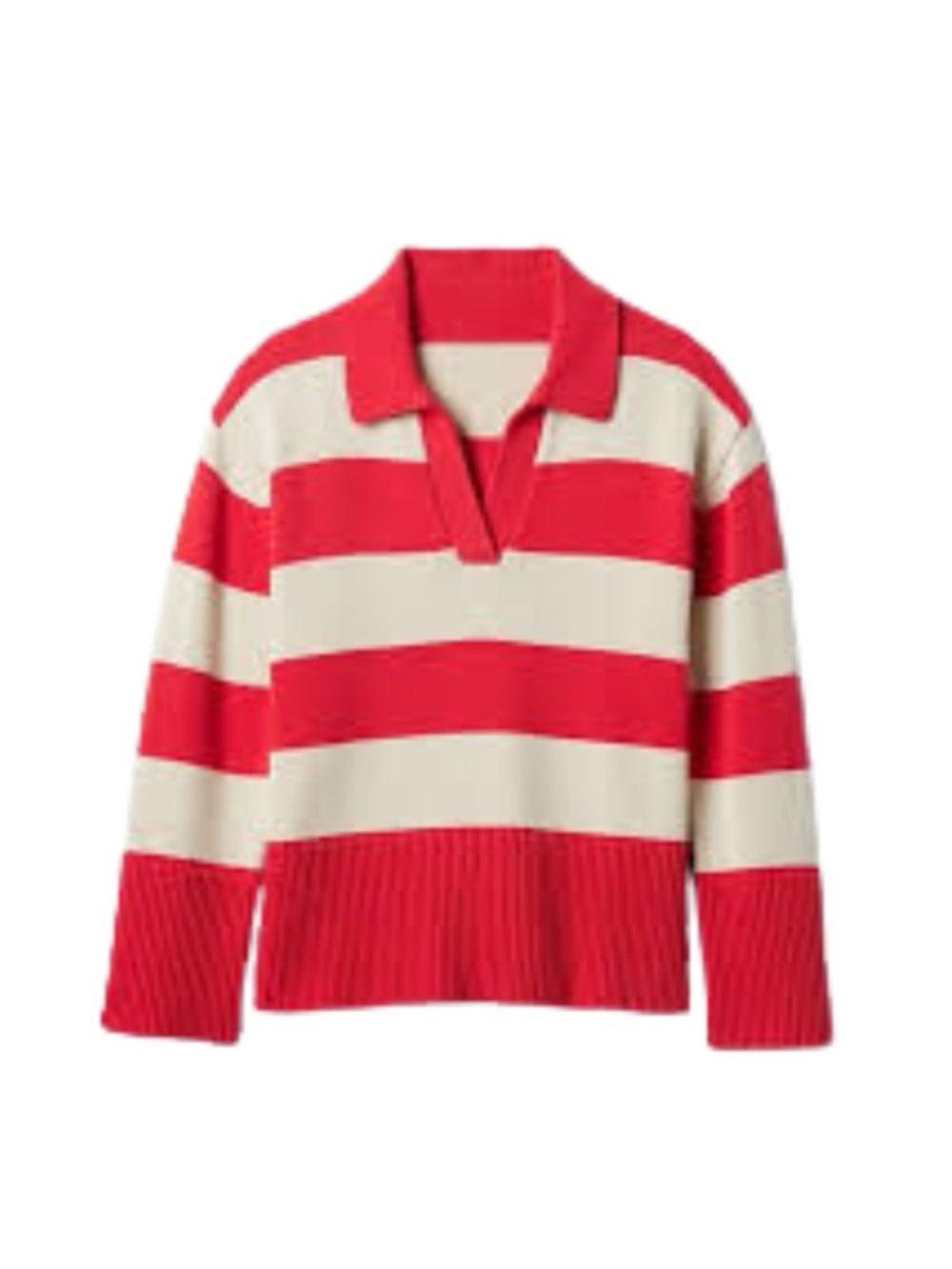 GAP Red and Cream Striped Split Hem Knit Polo Sweater 100% cotton NWT